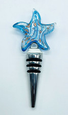 Art Glass Starfish Wine Bottle Stopper Blue Gold Dichroic