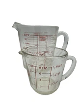 LOT OF 2 VTG FIRE KING Glass Measuring Cup 4Cup 32oz #499 & #496 1Cup 8oz.
