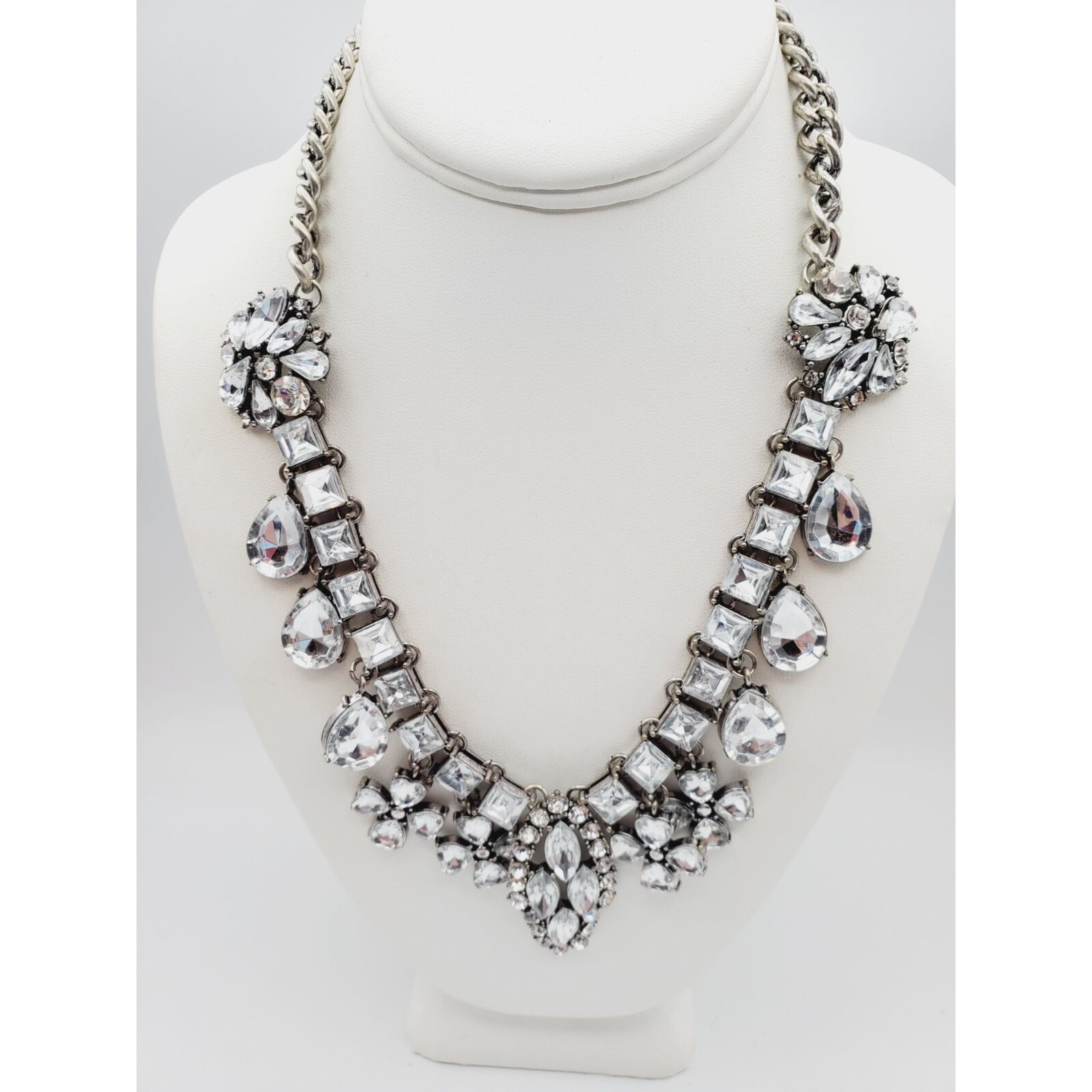 Statement  silver tone Rhinestone flower square t… - image 3