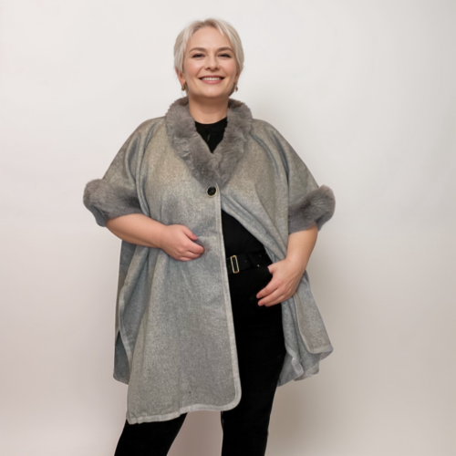 ROCKTHOSECURVES WOMENS CAPE PONCHO FLEECE OVERSIZED + FAUX FUR COLLAR PLUS SIZE - Picture 9 of 12