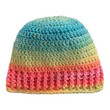 Handmade Crochet Messy Bun Ponytail Beanie Hat Neon Bohemian Gypsy Colorway