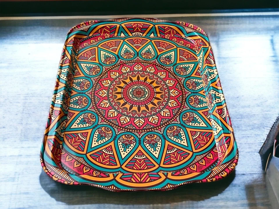 Colorful Metal Tray, 12.25" x 8.5" Decorative Coffee / Tea Serving Tray, Turkish - Image 3 of 4