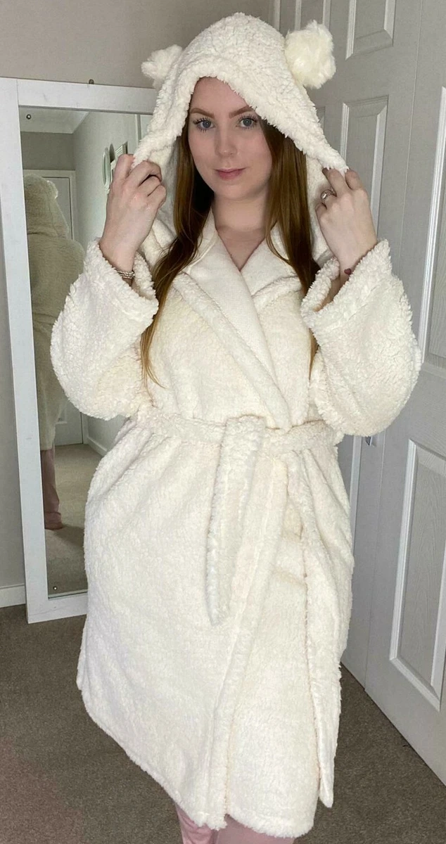 New BHS Womens Dressing Gown/Robe Cream Teddy Fleece Pocket Small - X/Large  | eBay