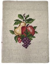 Vintage Fruits Pear Apple Grapes Cherry Needlepoint Completed No Frame 6" By 8"
