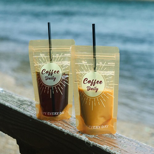10Pcs Clear Seal Pouches Disposable Liquid Standing Bag Coffee Bags With Straws