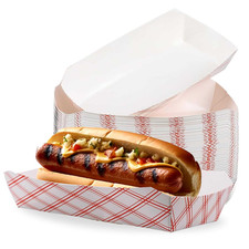 50Pcs 7 Inch Paper Hot Dog Trays Red Check Disposable Food Serving Boats