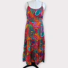 C&C California Linen Blend Tropical Print Tiered Maxi Dress Womens XL Resort