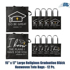 15" x 17" Large Religious Graduation Black Nonwoven Tote Bags - 12 Pc.