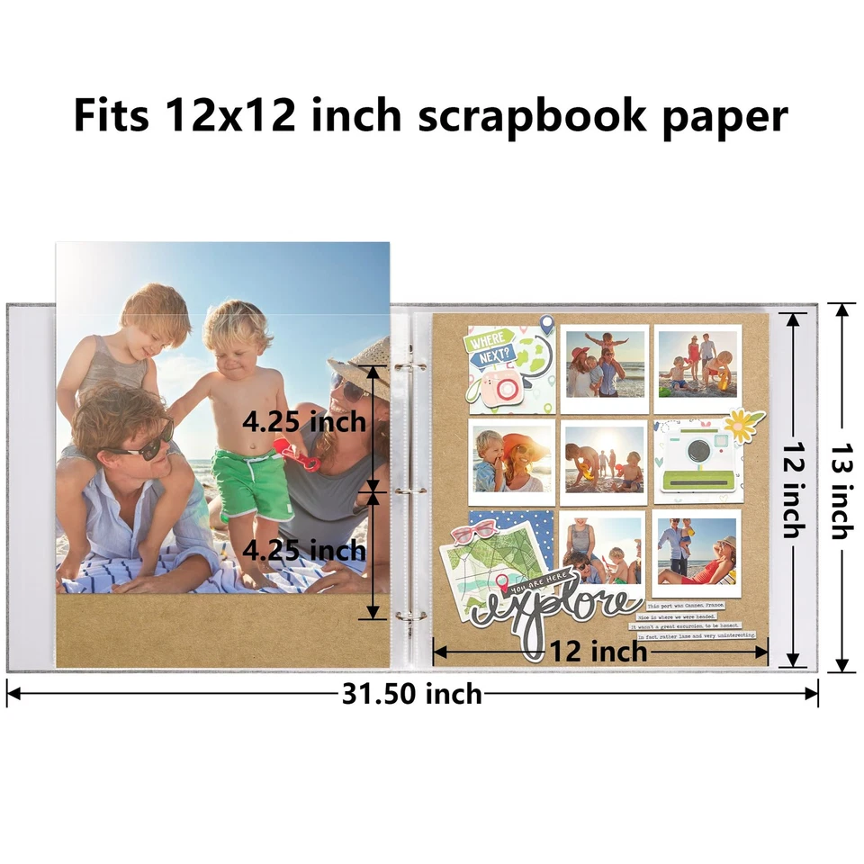 Scrapbook Photo Album 12x12 Inch 3 Ring Binder, Linen Cover Large DIY Scrapbo... - Image 2 of 4