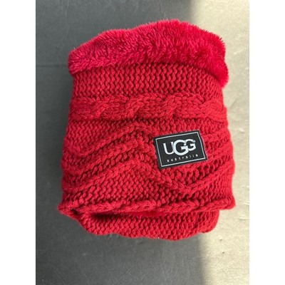 UGG Australia Red Cable Knit Infinity Scarf Faux Fur Lined Winter Snood Cowl
