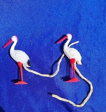 Vtg 1940s celluloid Storks Baby Diorama Shower Decor Cake Topper Gift Wrap