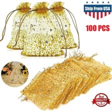 100 Golden Drawstring Organza Pouches Wedding 4"x 5" Party Candy Gift Bags USA