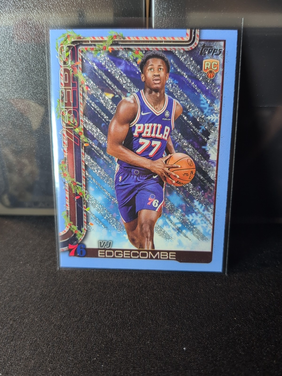 2025 Topps Holiday - VJ Edgecombe #H163 Holiday Light Blue & White Glitter (RC)