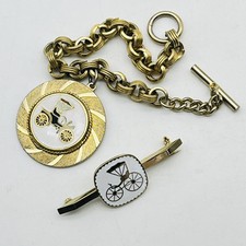 Lote de Joyería Carruaje Buggy Grueso Rolo Cadena Dije Pulsera Esmalte Broche