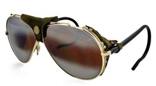 New Vintage CEBE 2000 65mm Gold Leather Glacier Aviator Mirror Sunglasses France