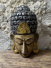 Masque Bouddha en Bois Sculpté – Fait Main – Décoration Murale