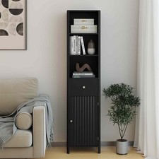 Tall Bathroom Cabinet Narrow Floor Cabinet w/Fluted Door-Black 170cm
