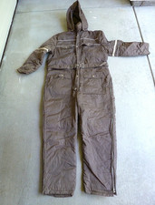 Vintage Sears Work Leisure Coveralls L Quilted Snowsuit Removable Hood READ 