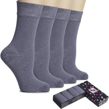 Hugh Ugoli Women's Cotton Dress Socks for Business and 5-8, Grey 4 Pairs 