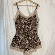 Thalia Sodi Women's sleepwear Romper Leopard Print Lace Trim Large