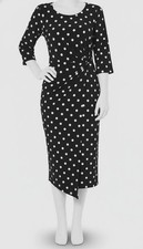 Connected Women's Black White Faux-Wrap Dot-Print 3/4-Sleeve Midi Dress Size 12