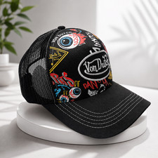 Von Dutch Trucker Hat Black Graphic Logo Mesh...