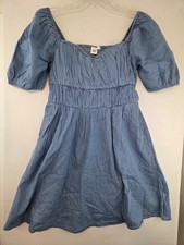 Gap Women's Small Puff Sleeve Sweetheart Mini Dress in Medium Indigo NWT $59.99