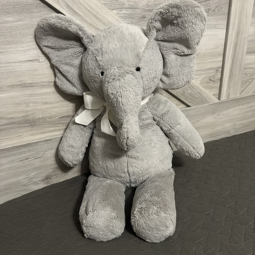 Pottery Barn Kids PBK Gray Elephant Bead Feet Soft Grey Plush Bow Stuffed BIG 27