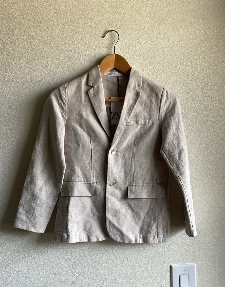 NWT Zara Kids Boys Linen Blend Suit Blazer Jacket Button