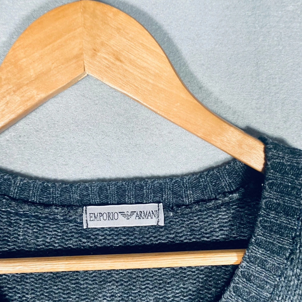 Vintage Emporio Armani Sweater Mens L Gray Wool Blend V Neck Pullover - Image 4 of 4
