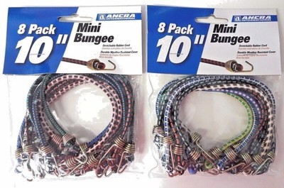 Ancra 95721 10'' Mini Bungee Cords in Assorted Colors, 2-8 Packs