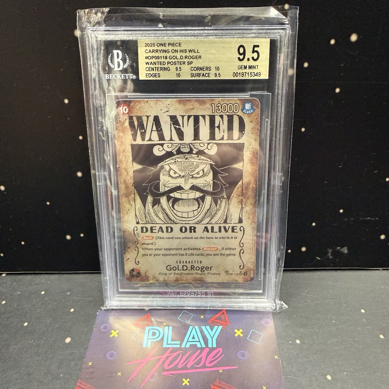 GOL D. ROGER WANTED BGS 9.5 GEM MINT ONE PIECE INGLESE OP13 OP 09-118 SEC