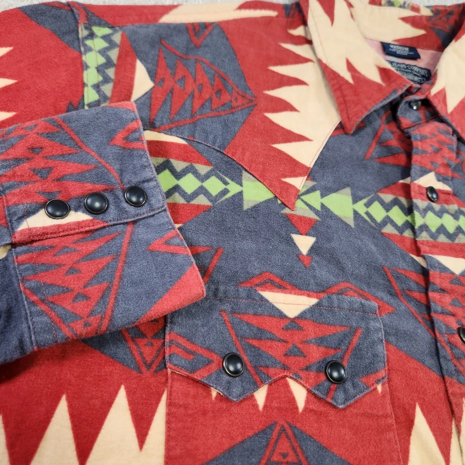 复古 Ralph Lauren 男式衬衫中号阿兹特克珍珠扣锯齿口袋 90 年代 Polo — 第 3/4 张图片