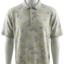 IZOD Golf Polo Shirt Men Size L Green Beige Tropical Short Sleeve 100 Cotton