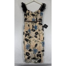 Lulus Show Stopper Floral Embroidered Sequin Bodycon Midi Dress Ruffle Strap NWT