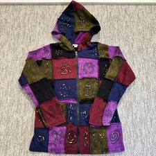 Greater Good Network Patchwork Zip Up Multi Color Hoodie Womens L/XL Nepal
