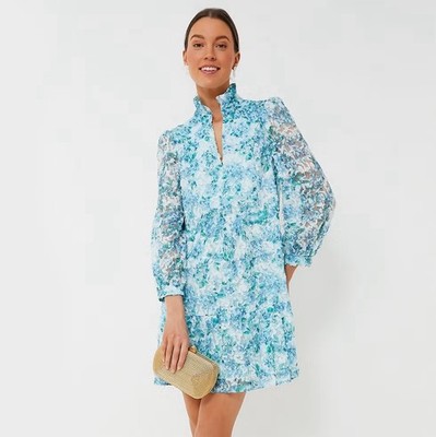 Tuckernuck Palmerston Dress Water s Edge Hydrangea Organza Size Large Blue NWT