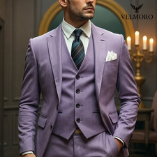 Men's Lavender 3 Piece Suit Slim Fit Wedding Business Formal Prom Tuxedo Set