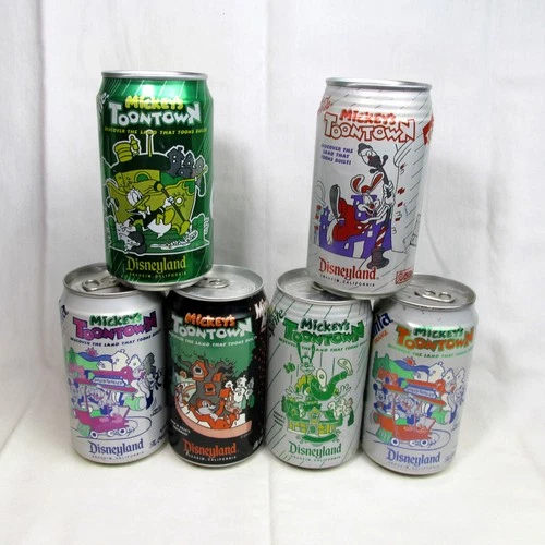 Lot of (6) Vtg Disneyland MICKEY'S TOONTOWN Empty Aluminum Soda Cans Coke Sprite