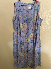 R&K Originals Spring Blue Floral Shift Sleeveless Scoop Neck Dress 22W Plus Size