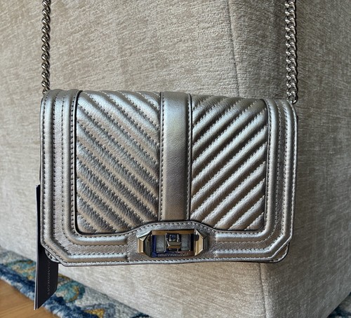 Rebecca Minkoff Silver Chevron Quilted Crossbody Bag New with Tags