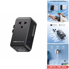Universal Travel Adapter 70W GaN 3 USB-C 1 USB-A AC Outlet 5 in 1 Charging for