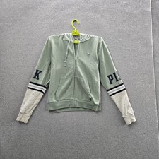 Victoria's Secret PINK Women Hoodie M Green Colorblock Fleece Dog READ
