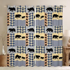 Bear Print Curtains for Bedroom Black Bear Plaid Thermal Insulated Window Dra...