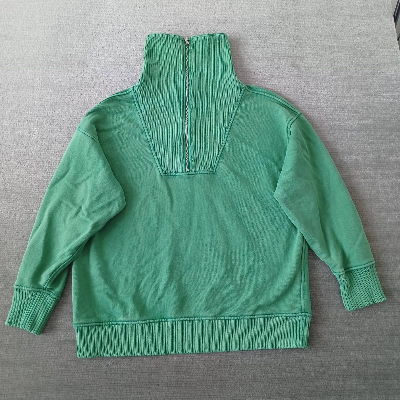 Aerie Sweater Women M Green 1/4 Zip Casual Crew Oversized Collar Boyfriend