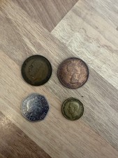 Mixed Lot 4 British Coins: One Penny 1926 & 1967, Threepence 1942, 50p 2005