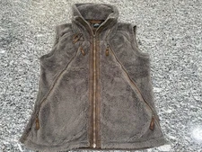 KUHL Women's Large Flight Vest Green Sherpa Fleece Hidden Hood Hooded Full Zip