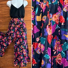 Carole Little Floral Palazzo Pants with Wide Leg Elastic Waist Size 4 - 1990's