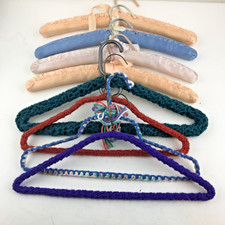 4 Padded Satin and 4 Crocheted Clothes Hangers - Various Colors