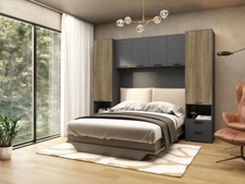 Milano Dark Grey and Slated Oak Effect Overbed Storage Unit Bedroom Wardrobes